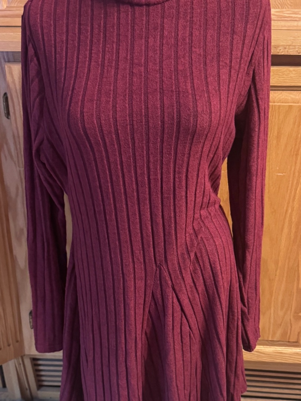 Women's Shein Curve 2XL Burgundy Turtleneck Ribbed Knee Length Dress Long Sleeve